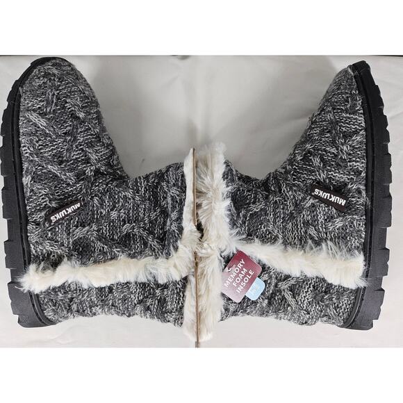 MUK LUKS WOMEN’S GRAY KNIT SLIPPER BOOTS – SIZE S (5–6) – INDOOR/OUTDOOR OUTSOLE - Picture 9 of 10